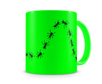 Tasse mit dem Motiv Ameisenstrasse Tasse Modellnummer  neon grn/schwarz