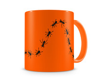 Tasse mit dem Motiv Ameisenstrasse Tasse Modellnummer  neon orange/schwarz