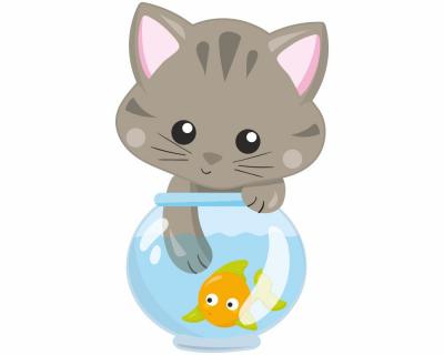 Buntes Wandtattoo "Katze fngt Fisch"