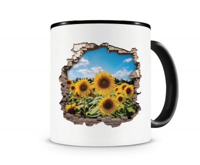 Tasse mit dem Motiv Wandriss mit Sonnenblumenfeld