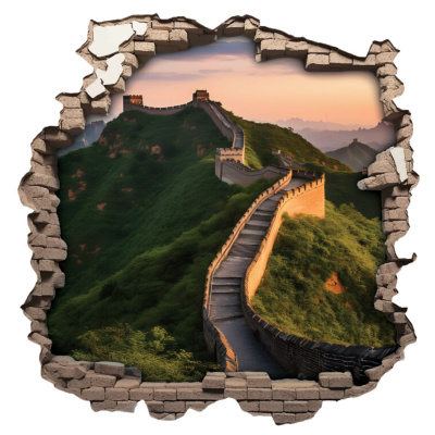 Buntes Wandtattoo "Wandriss mit Chinesische Mauer"