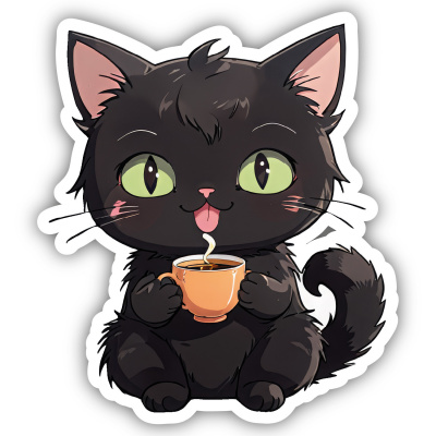Katze mit Tee Aufkleber Cartoon
