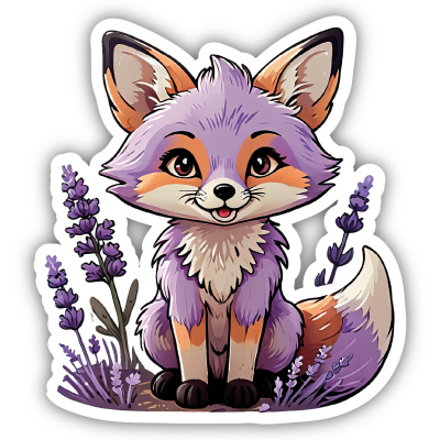Lavendel Fuchs Aufkleber Cartoon