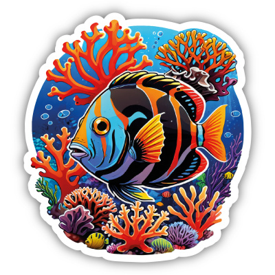 Fisch im Korallenriff Aufkleber Cartoon