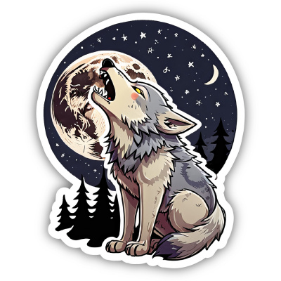 Wolf mit Mond Aufkleber Cartoon