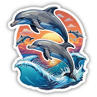 Delfine mit Sonnenuntergang Aufkleber Cartoon