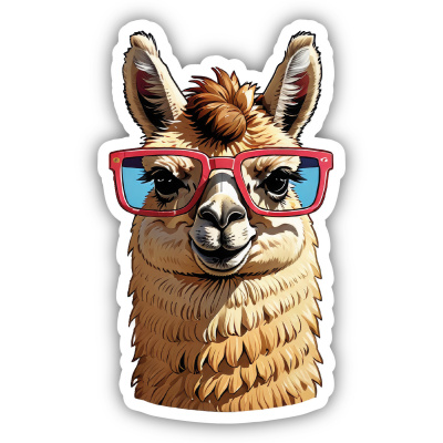 Alpaka mit Sonnenbrille Aufkleber Cartoon