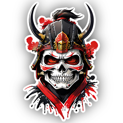Roter Samurai Totenkopf Aufkleber Cartoon