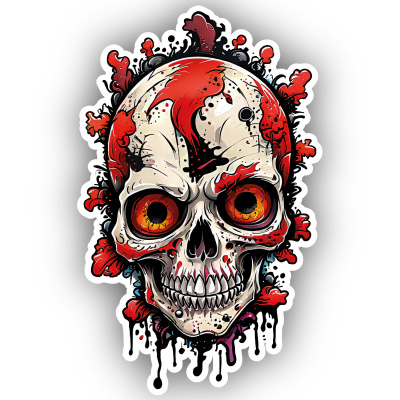 Roter Zombie Totenkopf Aufkleber Cartoon