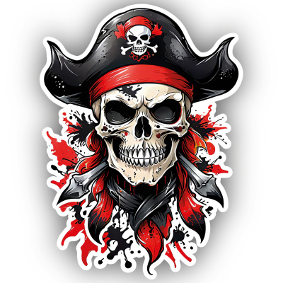 Roter Piraten Totenkopf Aufkleber Cartoon