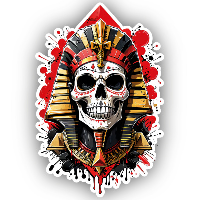 Roter Pharao Totenkopf Aufkleber Cartoon
