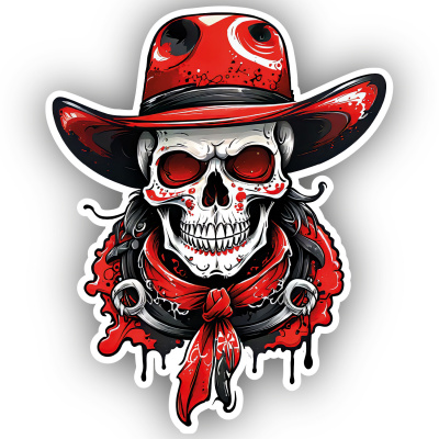 Roter Cowboy Totenkopf Aufkleber Cartoon