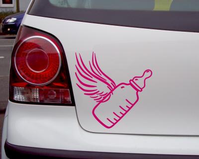 Aufkleber fliegende Babyflasche