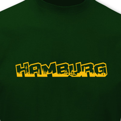 T-Shirt Hamburg Schriftzug Skyline grün/goldgelb L Sonderangebot