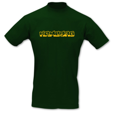 T-Shirt Hamburg Schriftzug Skyline grün/goldgelb L