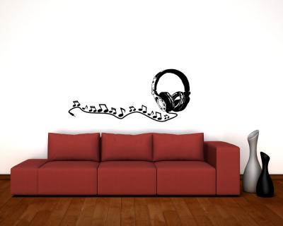 Wandtattoo Kopfhrer mit Noten