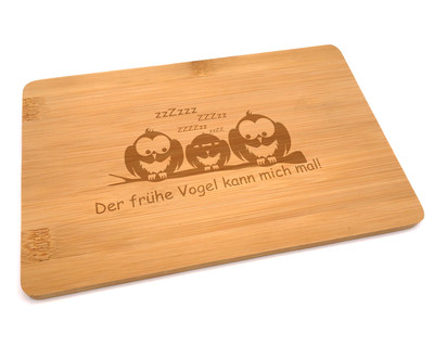 Frhstcksbrettchen mit Der Frhe Vogel Gravur