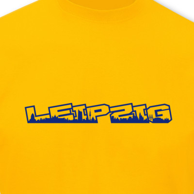 T-Shirt Leipzig Schriftzug Skyline goldgelb/knigsblau 5XL Sonderangebot
