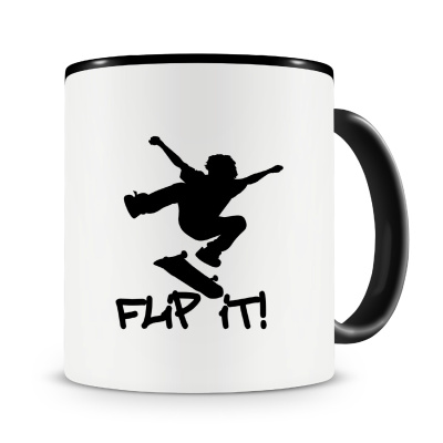 Tasse mit dem Motiv Skateboarder Kickflip