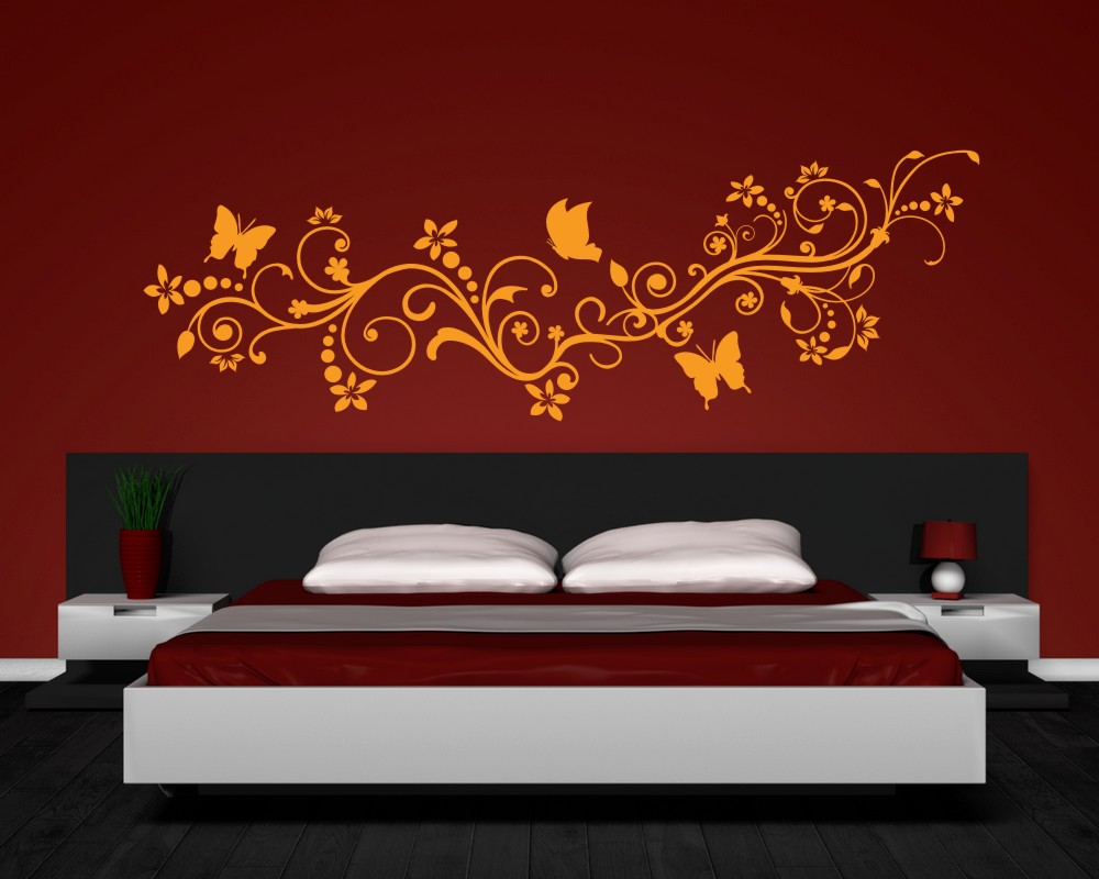 Wandtattoo Blumenranke Mit Schmetterlingen – 160x52 Cm, Goldmetalleffekt, Selbstklebend
