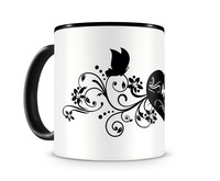 Tasse mit dem Motiv Blumenranke mit Herz Tasse Modellnummer  schwarz/schwarz