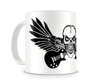 Tasse mit dem Motiv Totenkopf Gitarre Tasse Modellnummer  wei/schwarz