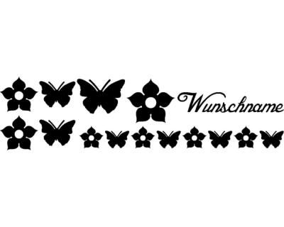 Schmetterling und Blumen Set mit Namen Wandtattoo - Ansicht 1