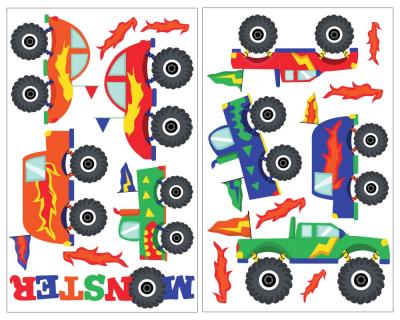 17-teiliges Monstertruck Wandtattoo Set