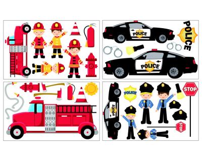 34-teiliges Feuerwehr/Polizei Wandtattoo Set
