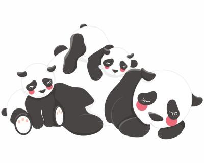 Buntes Wandtattoo "Kuschelnde Pandas"