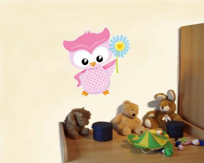 Buntes Wandtattoo  Rosa Eule 