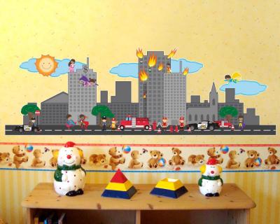 Buntes Wandtattoo  Superhelden Stadt 