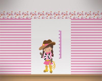 Buntes Wandtattoo  Messlatte Cowgirl 