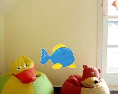 Buntes Wandtattoo  Blauer Fisch 