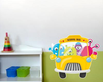 Buntes Wandtattoo  Monster Schulbus 