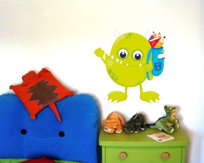 Buntes Wandtattoo  Monster mit Rucksack 