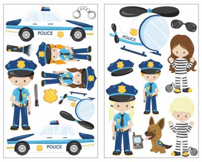 19-teiliges  Polizei im Einsatz  Wandtattoo Set