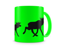 Tasse mit dem Motiv Elchkarawane Tasse Modellnummer  neon grn/schwarz