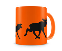 Tasse mit dem Motiv Elchkarawane Tasse Modellnummer  neon orange/schwarz