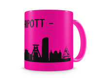 Tasse mit dem Motiv Ruhrpott Skyline Tasse Modellnummer  neon pink/schwarz