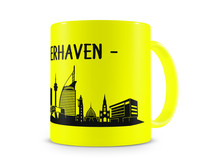 Tasse mit dem Motiv Bremerhaven Skyline Tasse Modellnummer  neon gelb/schwarz