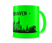 Tasse mit dem Motiv Bremerhaven Skyline Tasse Modellnummer  neon grn/schwarz