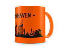 Tasse mit dem Motiv Bremerhaven Skyline Tasse Modellnummer  neon orange/schwarz