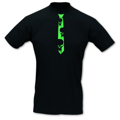 Krawatten T-Shirt Vampirtotenkopf neon schwarz/neon grün L