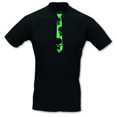 Krawatten T-Shirt Vampirtotenkopf neon schwarz/neon grn L
