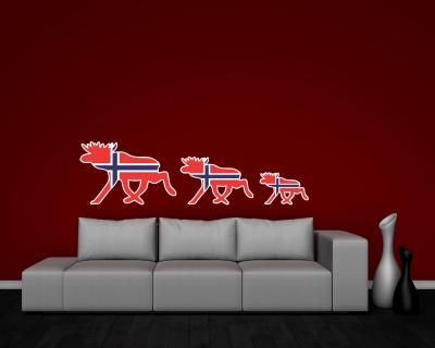 Elch Karawane in den Landesfarben Norwegens als Wandtattoo - Ansicht 2