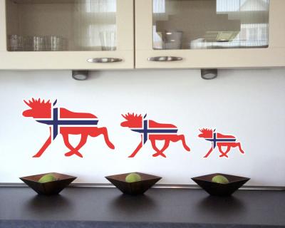 Elch Karawane in den Landesfarben Norwegens als Wandtattoo - Ansicht 3