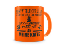 Tasse mit dem Motiv Ich denke an meine Katze Tasse Modellnummer  neon orange/schwarz