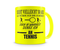 Tasse mit dem Motiv Ich denke an Tennis Tasse Modellnummer  neon gelb/schwarz