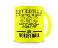Tasse mit dem Motiv Ich denke an Volleyball Tasse Modellnummer  neon gelb/schwarz